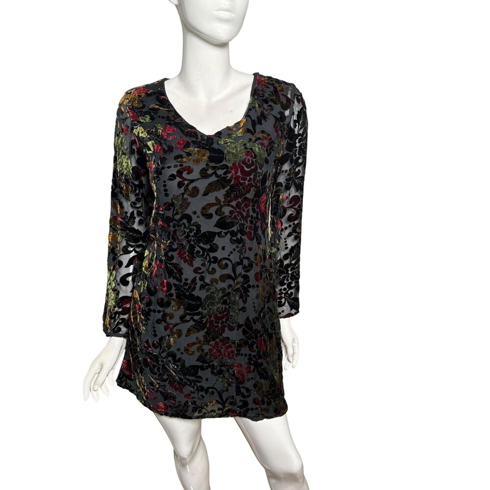 Vintage Hugo Buscati mini Dress 8 Velvet Burnout Floral Long Sleeve whimsy